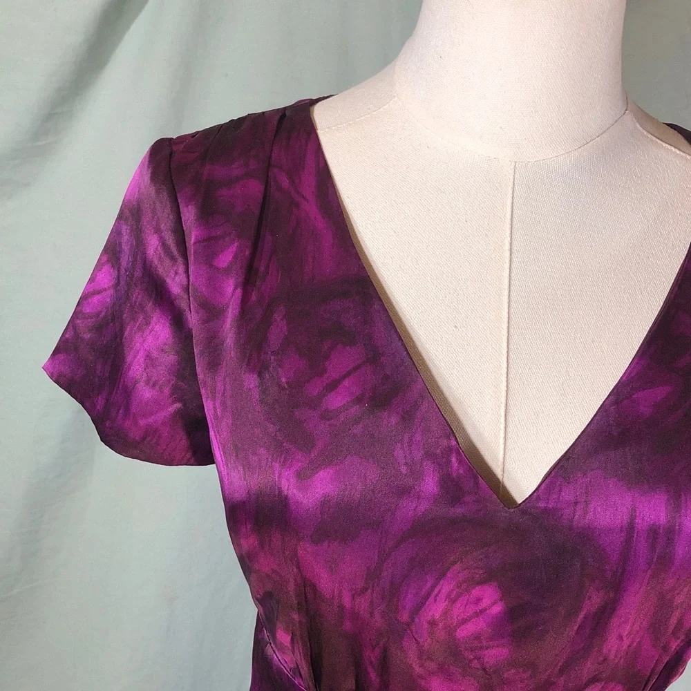 Silk Prom Party Banana Republic Deep Purple Midi Dress Size 0 Small - Picture 2 of 16